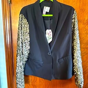 Sparkly dressy black blazer jacket gold sequined sleeves size XL brand new NWT